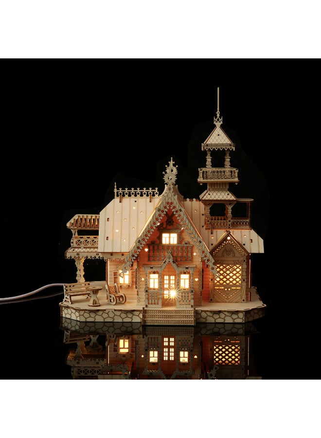 لعبة تركيب خشبية ثلاثية الأبعاد مبنى فيلا كلاسيكي إبداعي للكبار والأطفال هدية تعليمية - Image 5