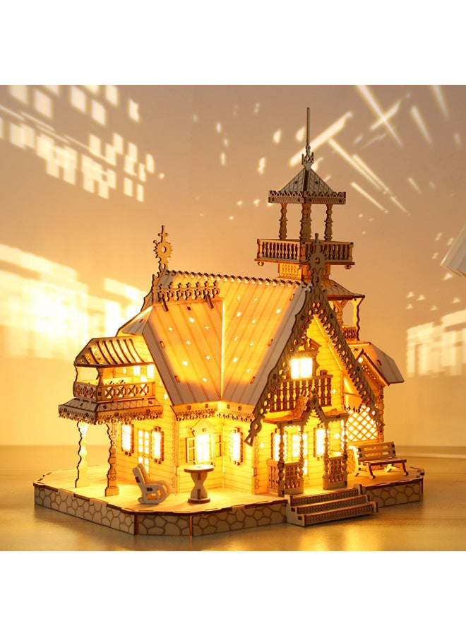 لعبة تركيب خشبية ثلاثية الأبعاد مبنى فيلا كلاسيكي إبداعي للكبار والأطفال هدية تعليمية - Image 3