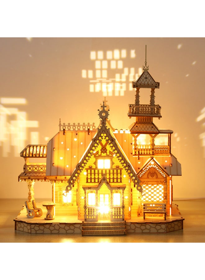 لعبة تركيب خشبية ثلاثية الأبعاد مبنى فيلا كلاسيكي إبداعي للكبار والأطفال هدية تعليمية - Image 2