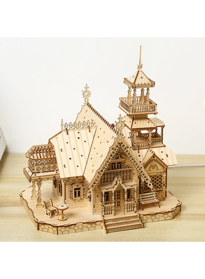 لعبة تركيب خشبية ثلاثية الأبعاد مبنى فيلا كلاسيكي إبداعي للكبار والأطفال هدية تعليمية - Image 4