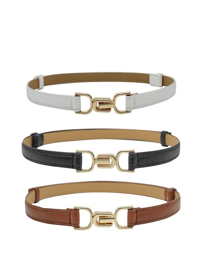 Feelorna 3 PCS Women Skinny Leather Belt, Adjustable Thin Waist Belts Fashion Ladies Belt PU Leather Belt(White+black+brown) - Image 1