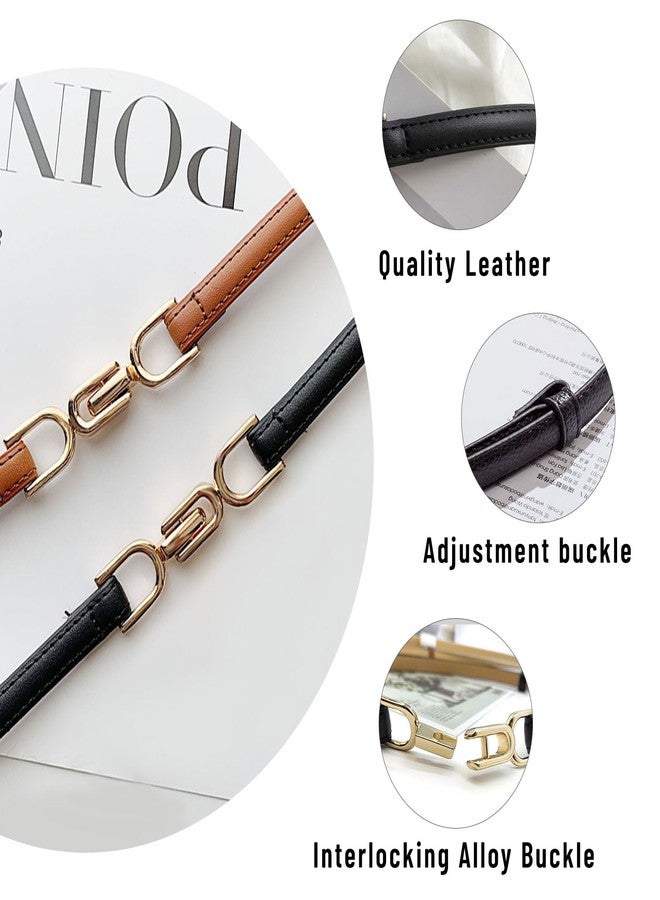 Feelorna 3 PCS Women Skinny Leather Belt, Adjustable Thin Waist Belts Fashion Ladies Belt PU Leather Belt(White+black+brown) - Image 3