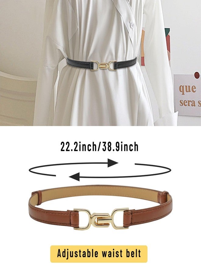Feelorna 3 PCS Women Skinny Leather Belt, Adjustable Thin Waist Belts Fashion Ladies Belt PU Leather Belt(White+black+brown) - Image 2
