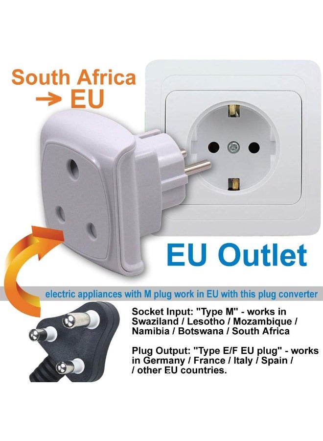 South Africa 3-pin Large Plug Type M Adapter Convert to 2-pin EU/DE/FR Socket with Safety Shutter (White * 1 Piece) - Image 4