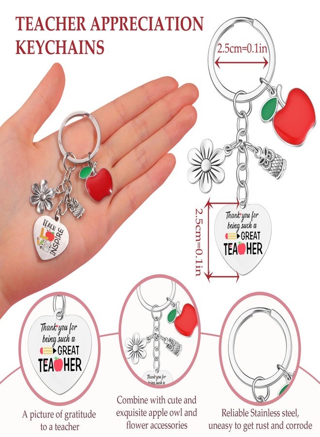 WAINIS 9Pcs Teacher Appreciation Gifts Keychain Bulk Round Heart Key Chain Graduation Back to School Thank You Gift for Women - Image 3