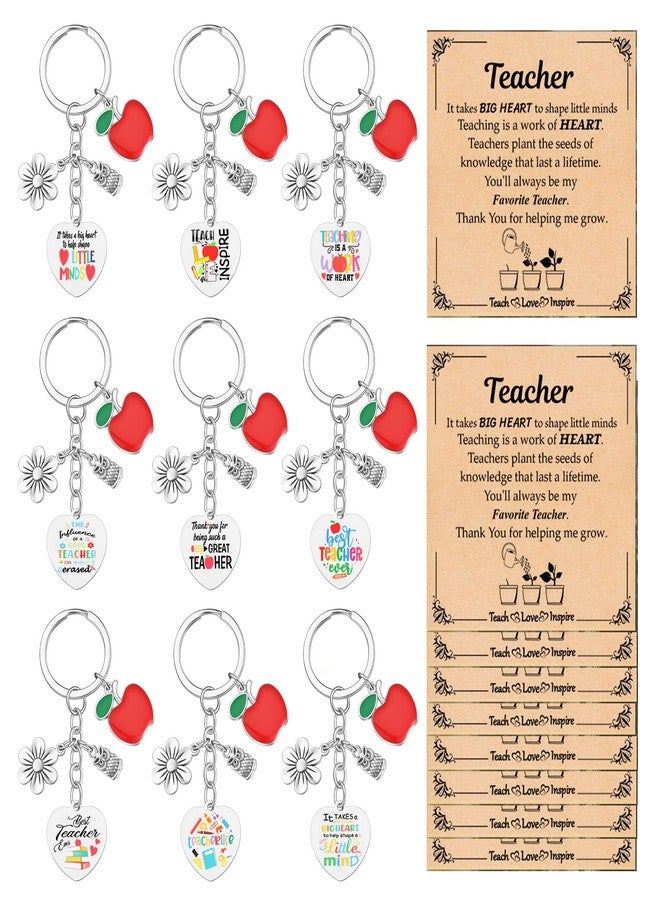 WAINIS 9Pcs Teacher Appreciation Gifts Keychain Bulk Round Heart Key Chain Graduation Back to School Thank You Gift for Women - Image 1