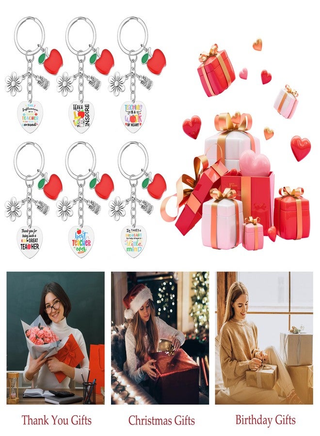 WAINIS 9Pcs Teacher Appreciation Gifts Keychain Bulk Round Heart Key Chain Graduation Back to School Thank You Gift for Women - Image 5