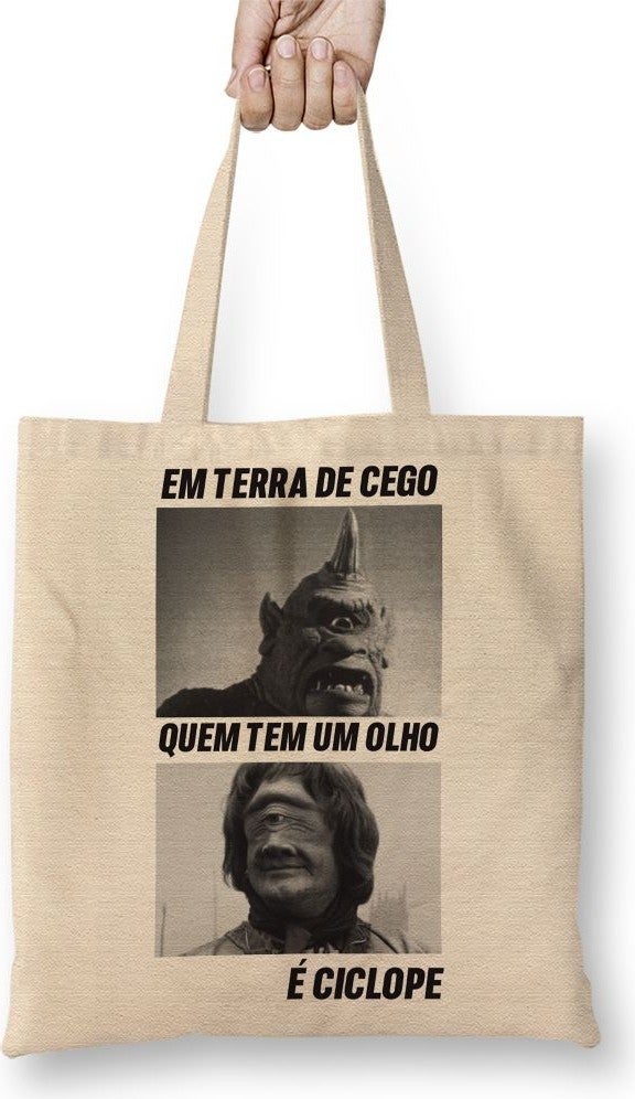 Baskı Dükkanı Print Shop Em Terra De Cego Camiseta Branca Tote Bag Long Handle
