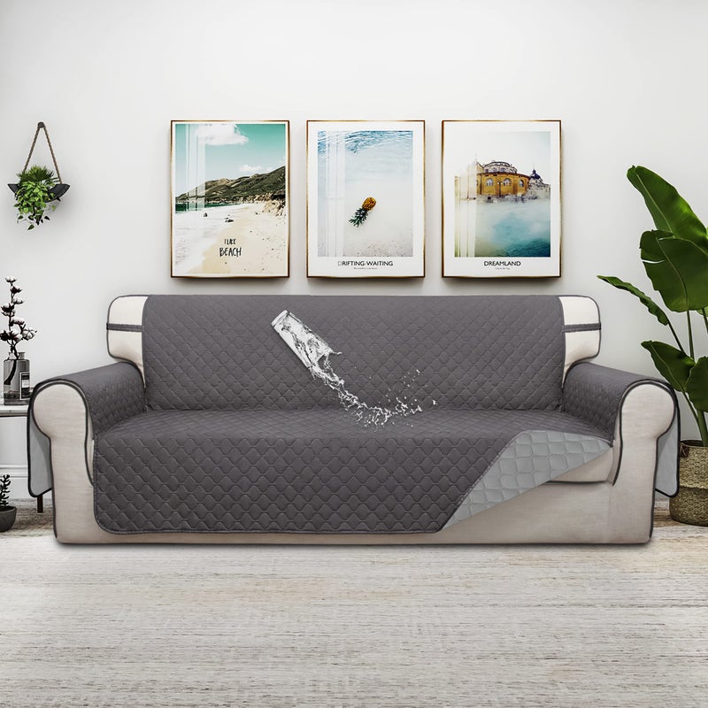 ISSUNTEX Double Protection 100% Waterproof Sofa Covers for Living Room, Couch Covers for 3 Cushion Couch Sofa, Reversible Furniture Protector Sofa Cover for Dogs, Pets, Kids (Sofa, Gray/Light Gray) - Image 2