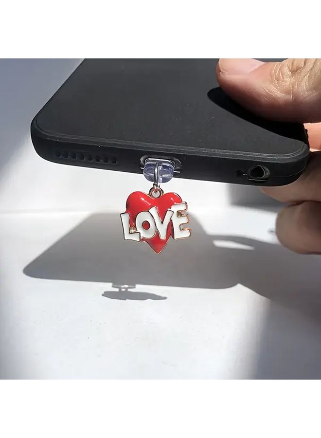 قلب أحمر منسدادة غبار USB C للهاتف مع مشبك سرطان البحر لأيفون - Image 1