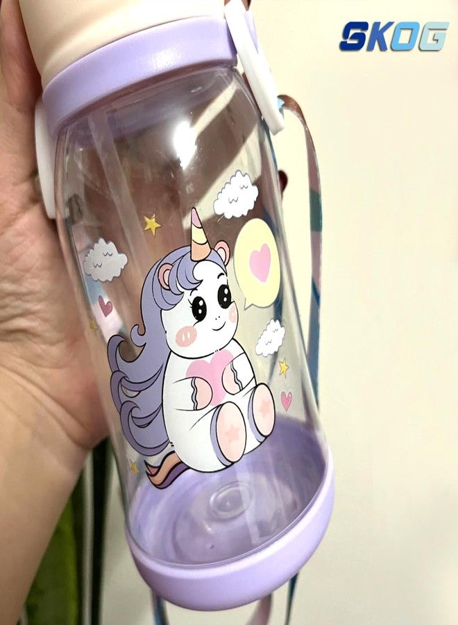 سكوج زجاجة ماء كرتونية للأطفال، زجاجات شرب رياضية | زجاجة ماء | زجاجة ماء لطيفة | شكل لطيف مع ماصة | زجاجة ماء مقاومة للانسكاب للأطفال (بنفسجي) - Image 2