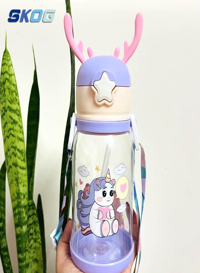 سكوج زجاجة ماء كرتونية للأطفال، زجاجات شرب رياضية | زجاجة ماء | زجاجة ماء لطيفة | شكل لطيف مع ماصة | زجاجة ماء مقاومة للانسكاب للأطفال (بنفسجي) - Image 3