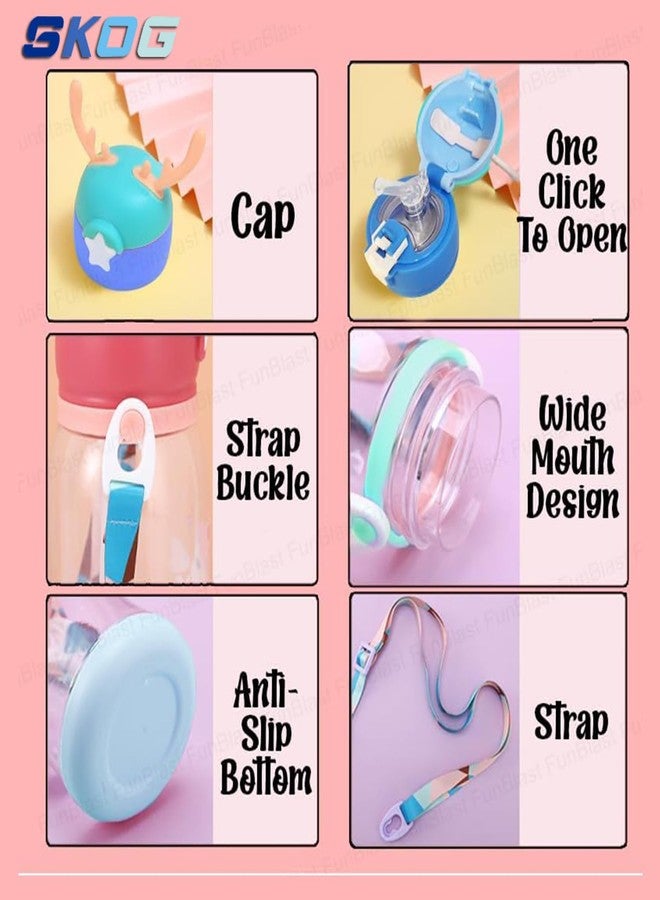 سكوج زجاجة ماء كرتونية للأطفال، زجاجات شرب رياضية | زجاجة ماء | زجاجة ماء لطيفة | شكل لطيف مع ماصة | زجاجة ماء مقاومة للانسكاب للأطفال (بنفسجي) - Image 5