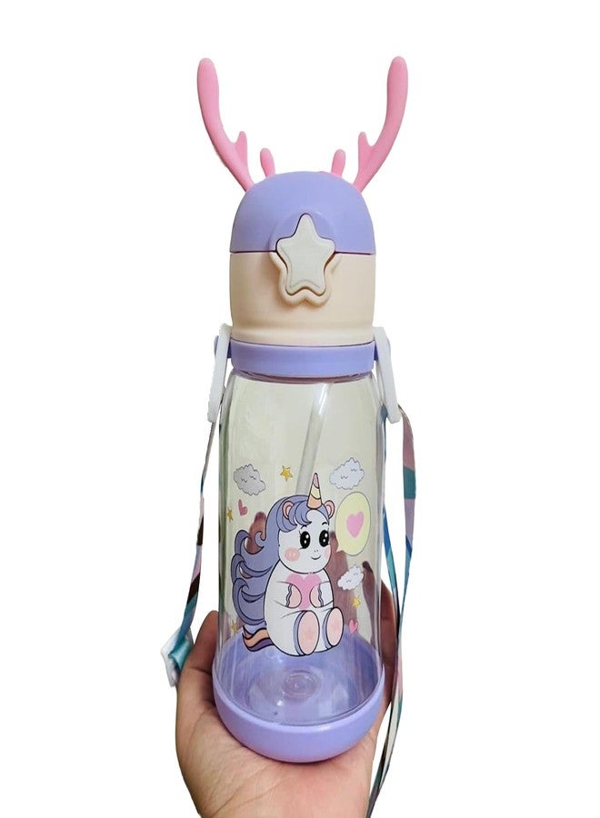 سكوج زجاجة ماء كرتونية للأطفال، زجاجات شرب رياضية | زجاجة ماء | زجاجة ماء لطيفة | شكل لطيف مع ماصة | زجاجة ماء مقاومة للانسكاب للأطفال (بنفسجي) - Image 1