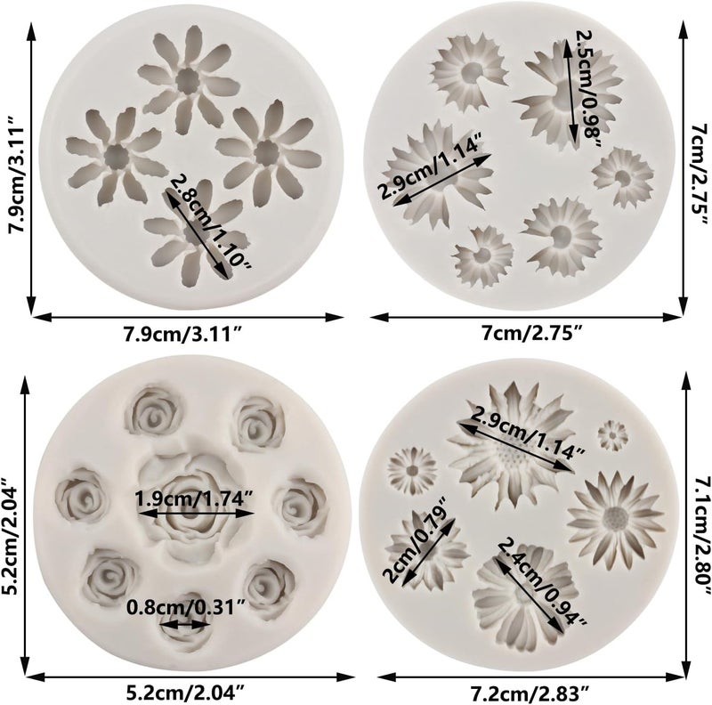 Sijiangmold Chrysanthemum Fondant Molds For Cake Decorating Chocolate Candy Cupcake Topper Polymer Clay Set Of 4 - Image 2