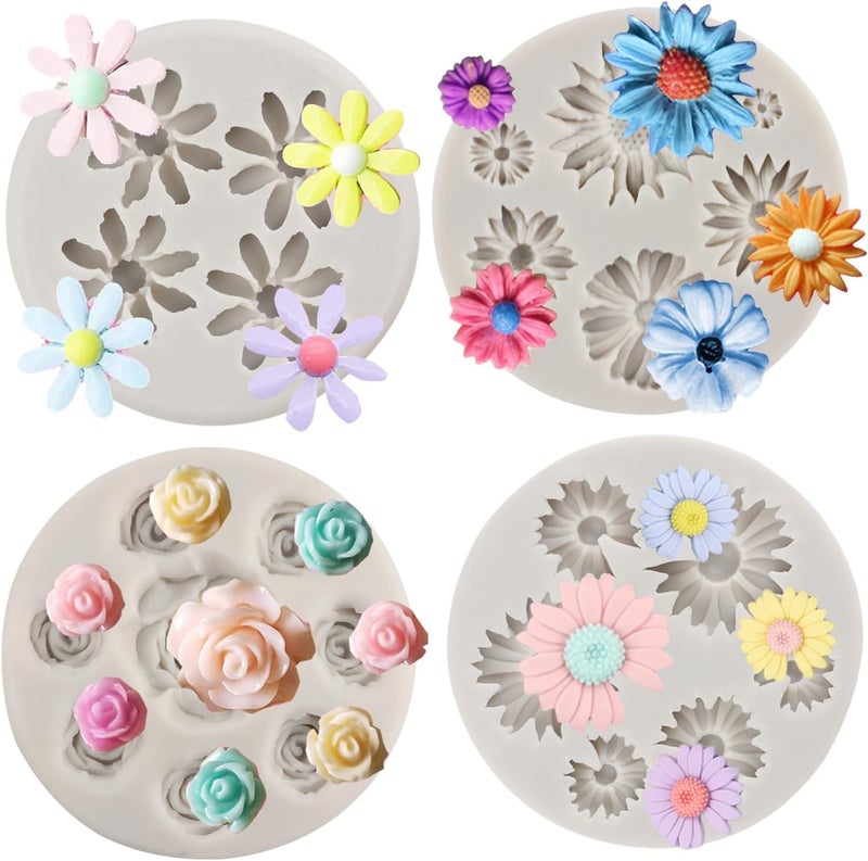 Sijiangmold Chrysanthemum Fondant Molds For Cake Decorating Chocolate Candy Cupcake Topper Polymer Clay Set Of 4 - Image 1