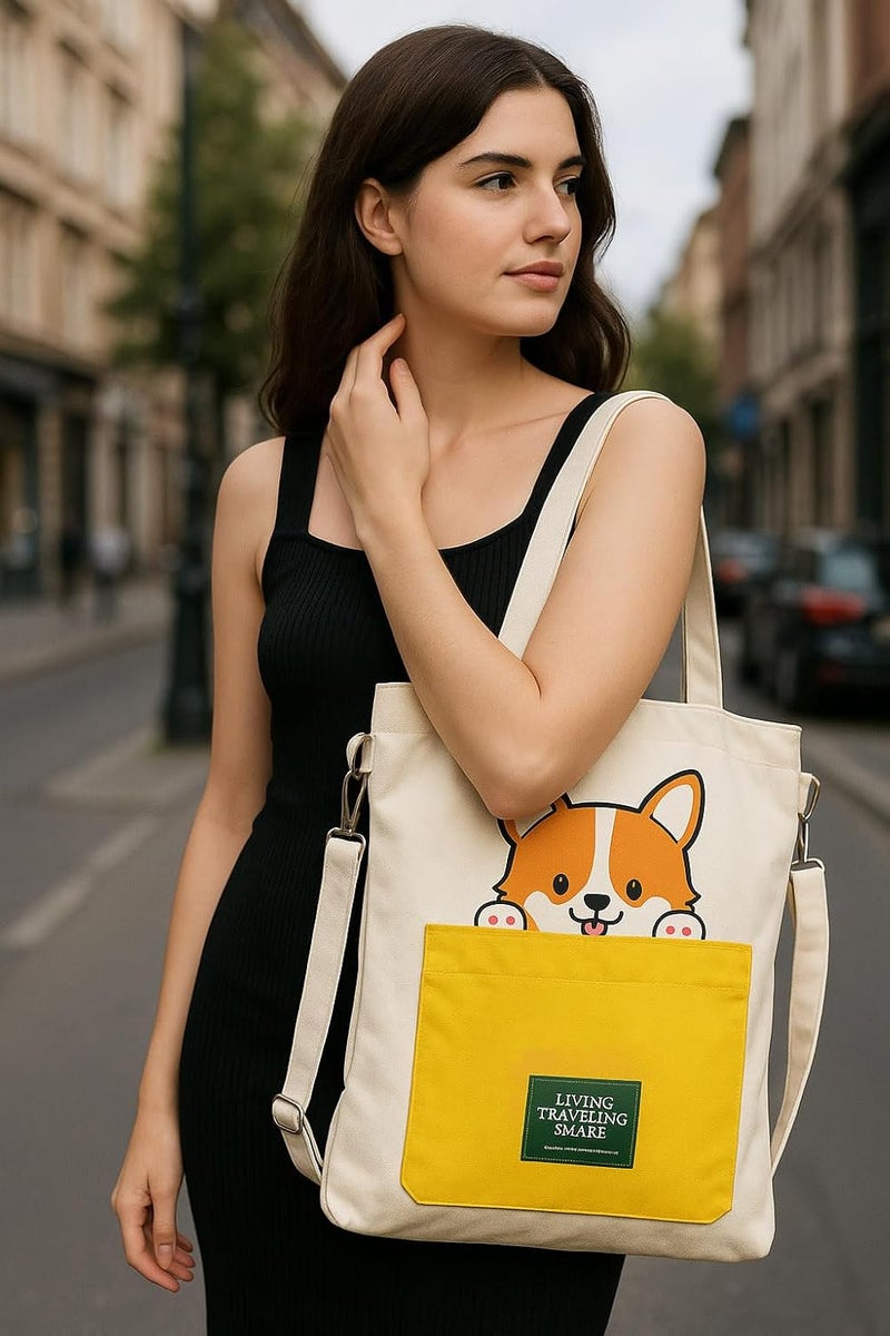 KeepCart Canvas Tote Bag for Women Ladies Girls for School, College, Office, Travel, Shopping, Daily Use, 3 in 1 Canvas Adjustable Strap Tote Bag - Image 2
