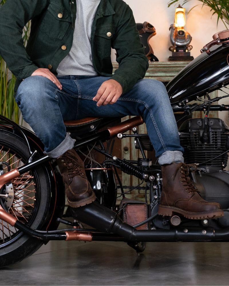 Trip Machine Company Premium Leather Men's Motorcycle Riding Boots - Moc-Toe | 3 Point Protection | Ankle, Toe & Heal Protectors | CE Certified | Light Weight | Anti Slip Sole | Lifestyle Boots (Brown, Boots Only, UK Footwear Size System, Adult, Men, Numeric, Medium, 5) - Image 5