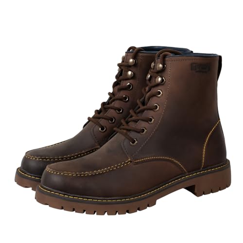 Trip Machine Company Premium Leather Men's Motorcycle Riding Boots - Moc-Toe | 3 Point Protection | Ankle, Toe & Heal Protectors | CE Certified | Light Weight | Anti Slip Sole | Lifestyle Boots (Brown, Boots Only, UK Footwear Size System, Adult, Men, Numeric, Medium, 5) - Image 1