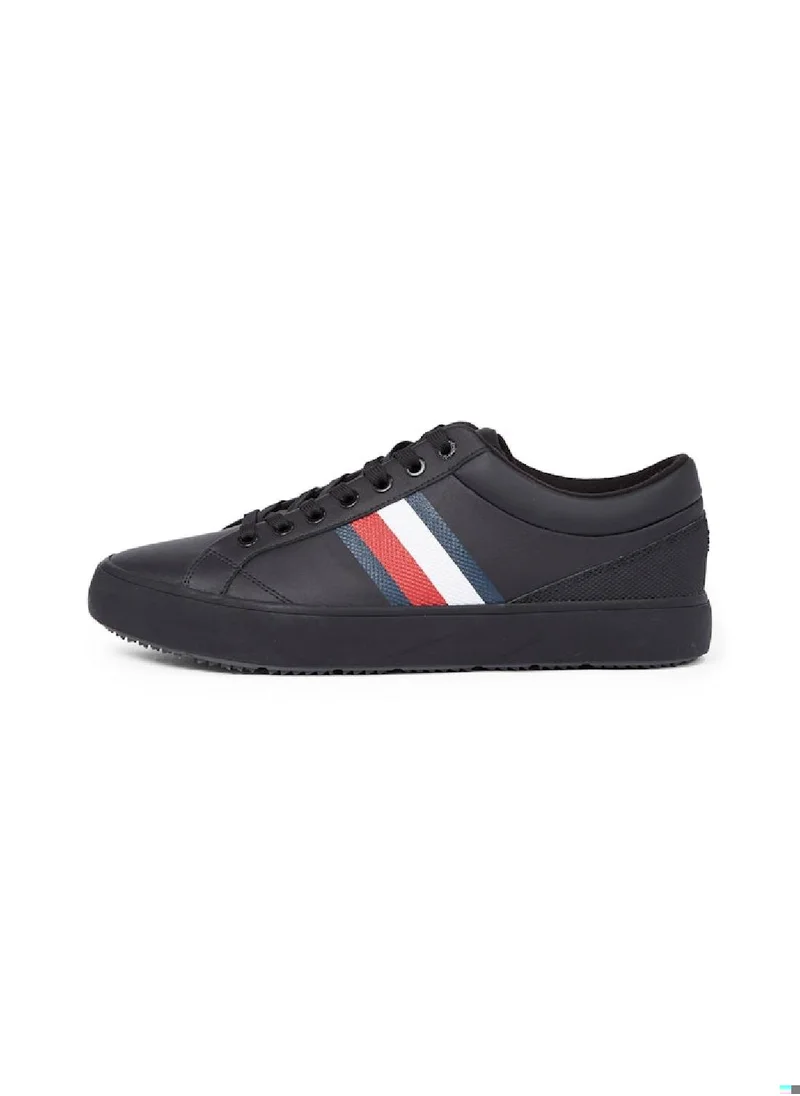 TOMMY HILFIGER Men's Leather Signature Tape Fine Cleat Sneakers - Leather, Black