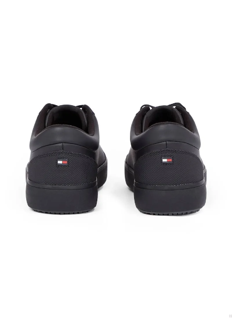 TOMMY HILFIGER Men's Leather Signature Tape Fine Cleat Sneakers - Leather, Black