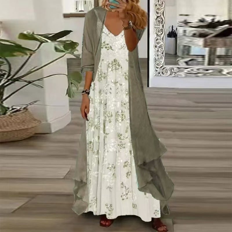 2024 Summer Floral Maxi Dress Two-Piece Set 5