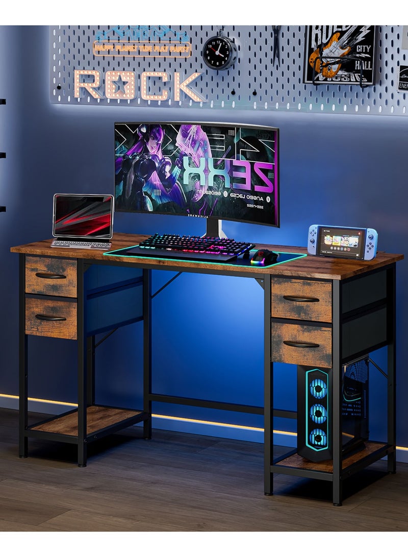 Generic 47" Computer Desk with 4 Drawers and Storage Shelves – Office, Gaming, or Study Table for Home, Corner, or Living Room  - Image 1