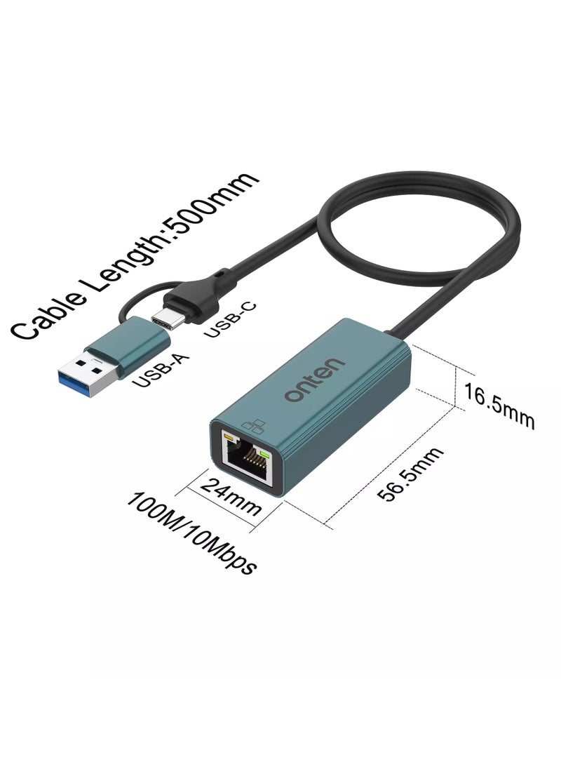onten Ethernet Adapter USB-A & USB-C RJ45 100M  - Image 4