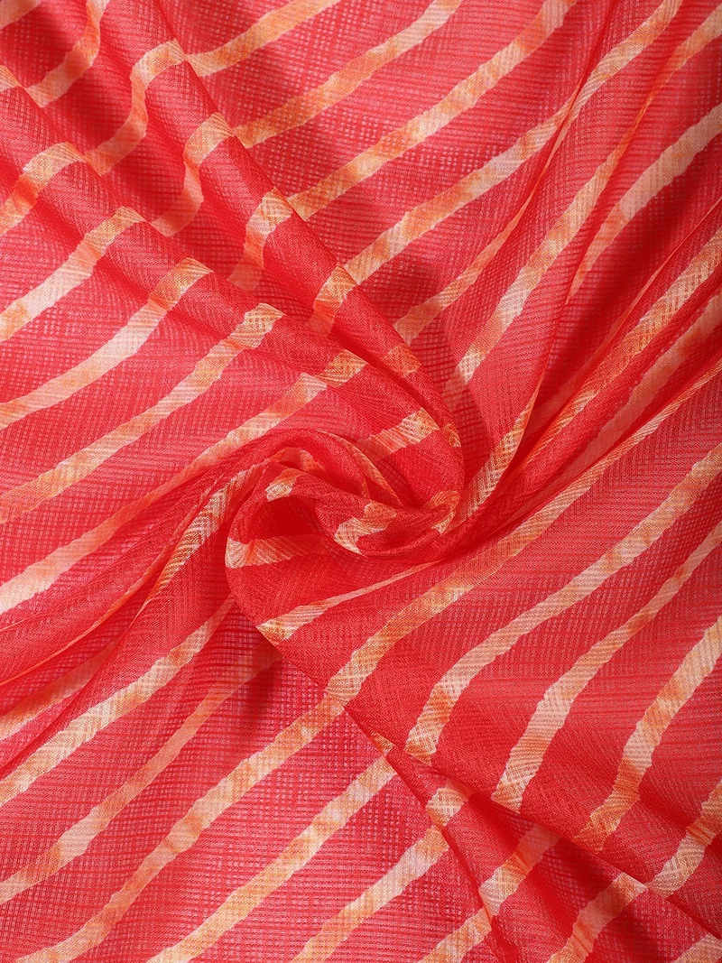 أيه كيه إس Red Leheriya Striped Fabric - One Meter