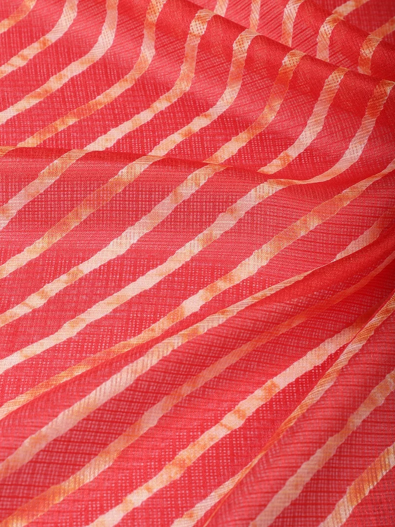 أيه كيه إس Red Leheriya Striped Fabric - One Meter