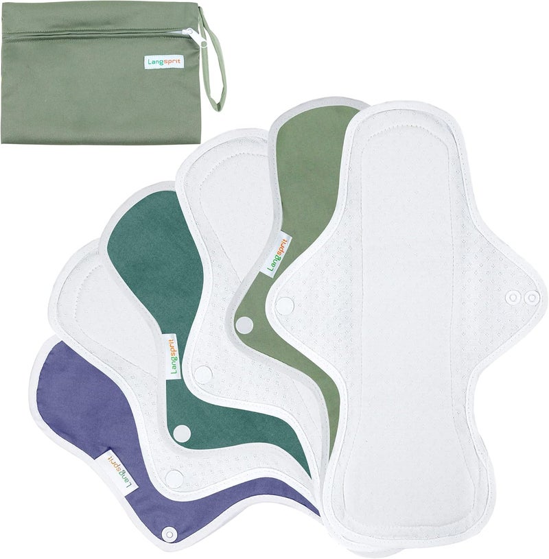 Langsprit Langsprit Reusable Sanitary Pads for Women, Feminine Pads for Women Regular Absorbency Cotton Washable Cloth Menstrual Pads 6pcs Set with Mini Wet Bag Leakfree and Periods (Large)