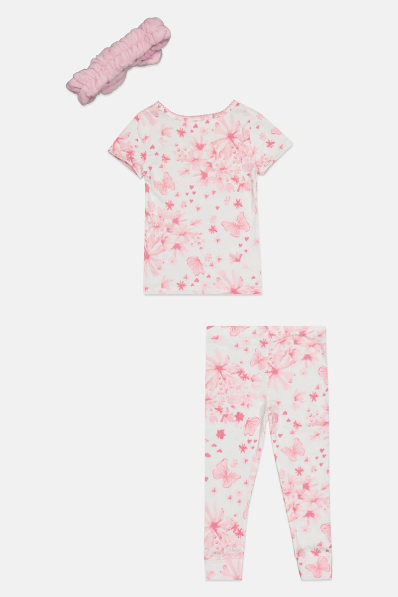 Betsey Johnson Kids Girl 3 Pieces Allover Print Pyjama Top And Bottom With Headband Set, Multicolor - Image 3