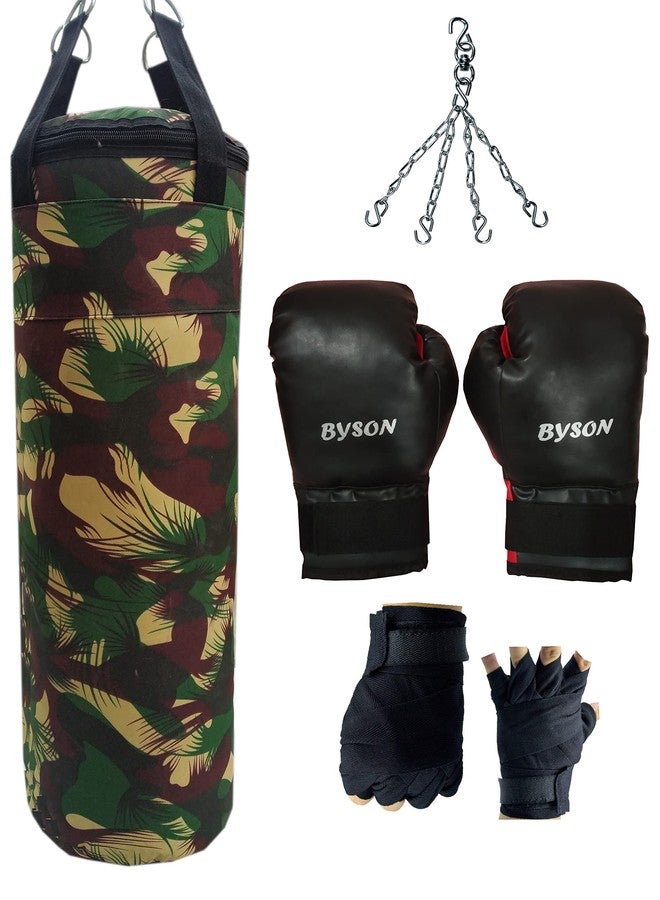 Byson Strong and Hard Camouflage Boxing Kit Set for Men and Adult (36inch Punching Bag, 12OZ Boxing Gloves, Hand Wrap, Chain) Heavy Punching Bag - Image 2