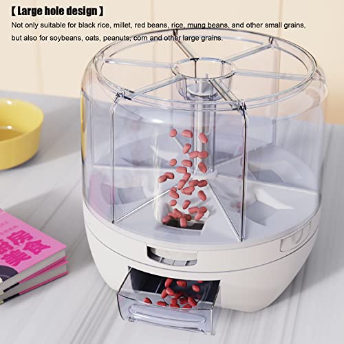 XIYAO 20Lbs 360°Rotating Rice Food Dispenser 6 Grids Rice Container Rotatable Beans Cereal Containers Storage With Sealed Lid For Peanut Barley Millet & Large Grain Cereal, Transparent - Image 4