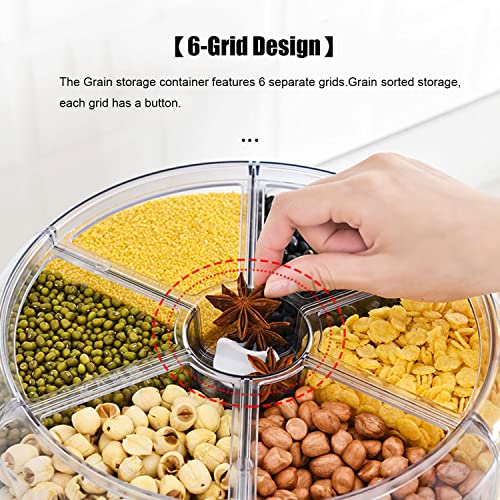 XIYAO 20Lbs 360°Rotating Rice Food Dispenser 6 Grids Rice Container Rotatable Beans Cereal Containers Storage With Sealed Lid For Peanut Barley Millet & Large Grain Cereal, Transparent - Image 3