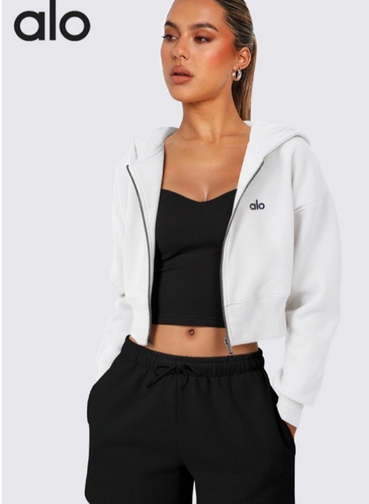 ألو جاكيت رياضي ALO - جاكيت بغطاء للرأس - نمط شتوي مع سحاب (أبيض) - Image 1