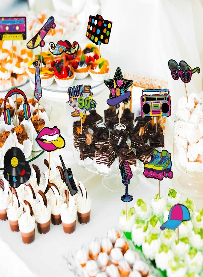 Clabby 32 Pieces 80s 90s Cupcake Topper Theme Birthday Party Decorations Hip Hop Cake Cupcake Topper for Adults Totally Party Supplies DIY Dessert Supplies Roller Skate(90s Style) - Image 3