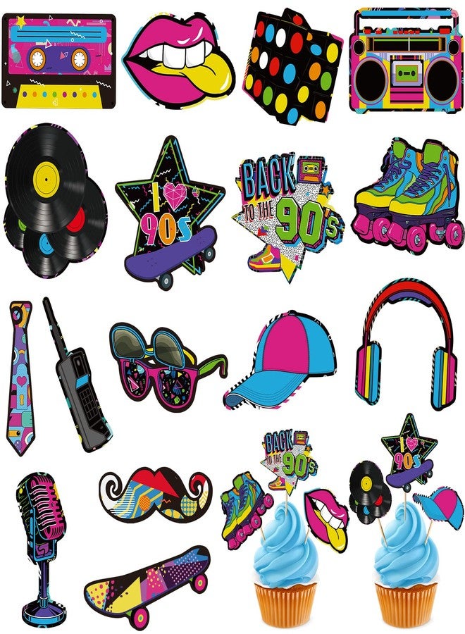 Clabby 32 Pieces 80s 90s Cupcake Topper Theme Birthday Party Decorations Hip Hop Cake Cupcake Topper for Adults Totally Party Supplies DIY Dessert Supplies Roller Skate(90s Style) - Image 1