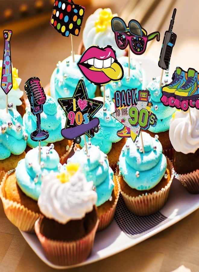 Clabby 32 Pieces 80s 90s Cupcake Topper Theme Birthday Party Decorations Hip Hop Cake Cupcake Topper for Adults Totally Party Supplies DIY Dessert Supplies Roller Skate(90s Style) - Image 5