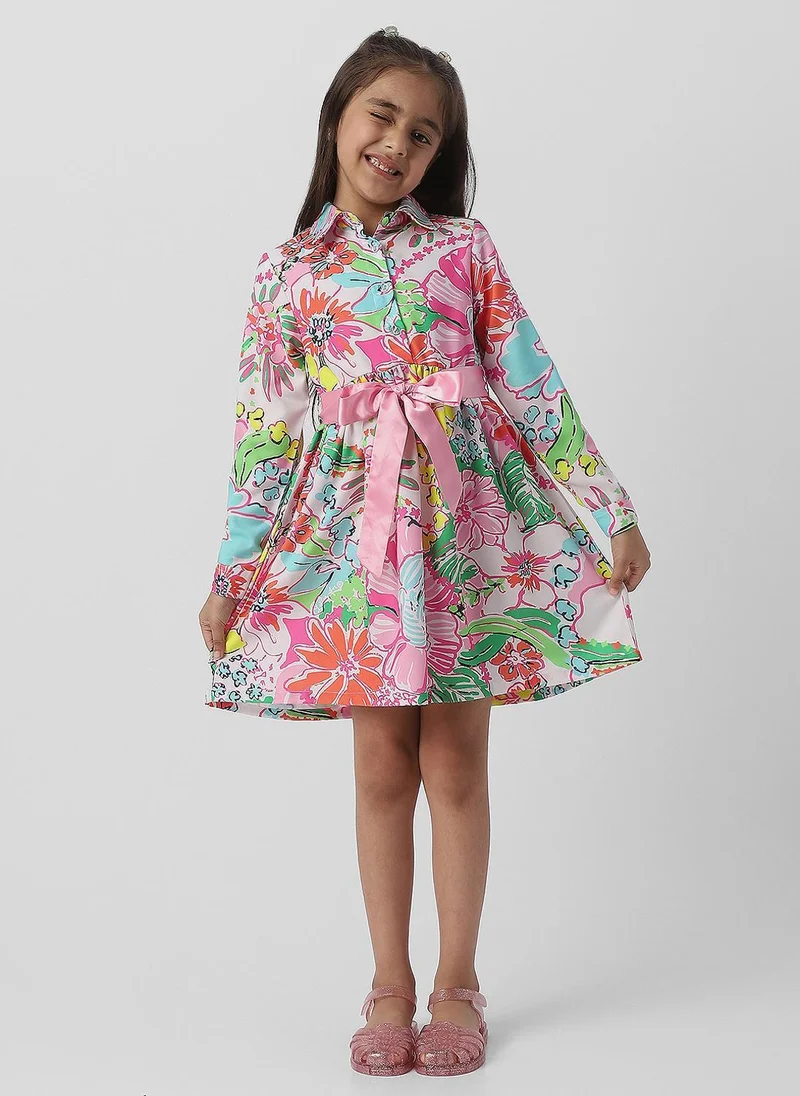 Nautinati Nautinati Girls Shirt Frock With Ribbon at Waist