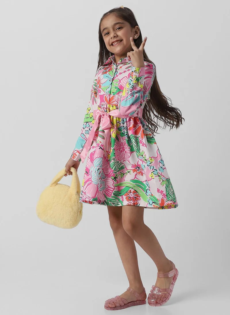 Nautinati Nautinati Girls Shirt Frock With Ribbon at Waist