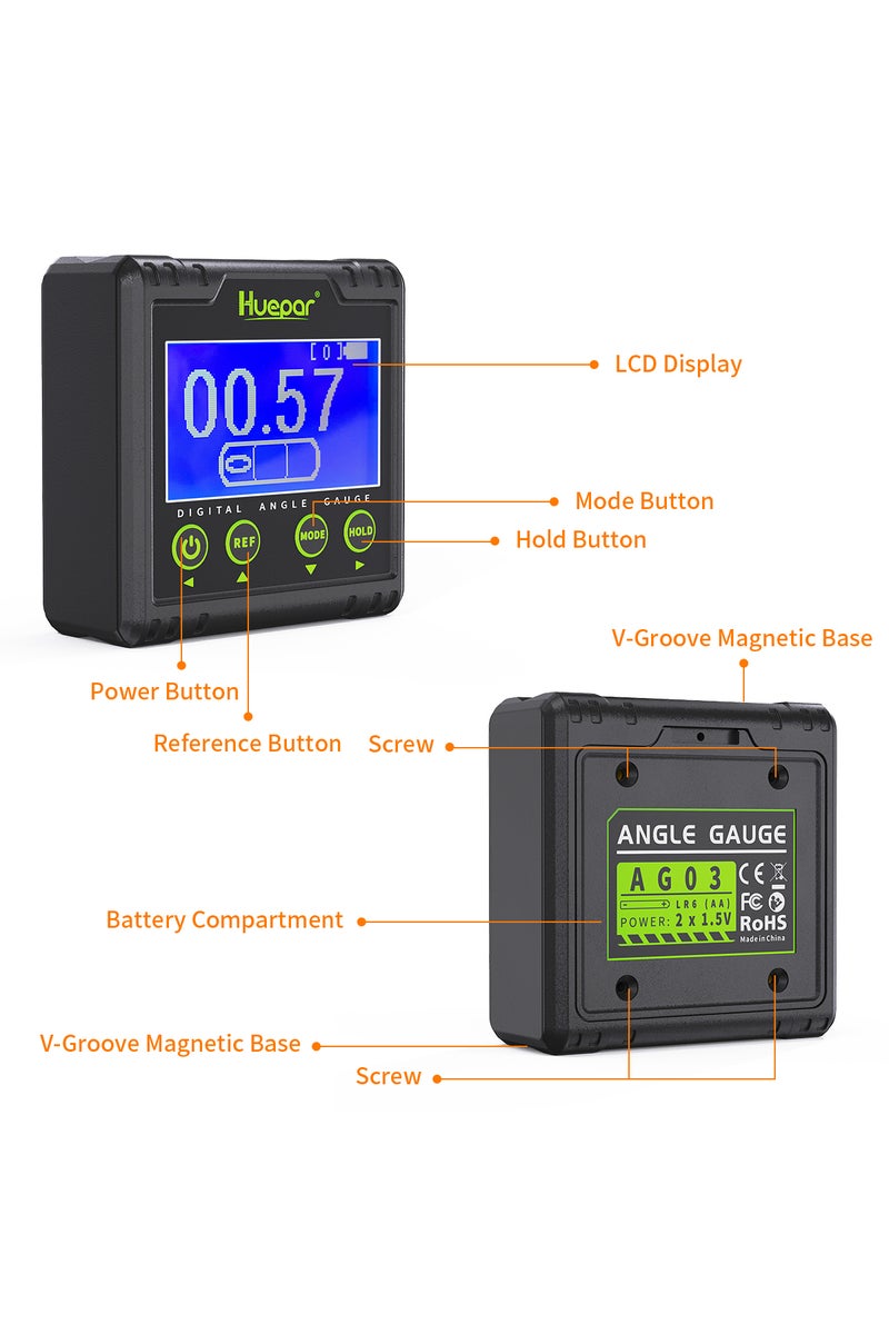 erorex Huepar Digital Angle Gauge,Electronic LCD Inclinometer Bevel 360° Measuring Protractor With Magne... - Image 3