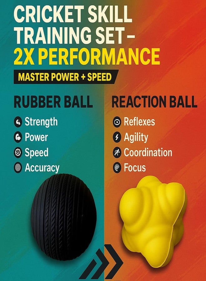 Nextage Cricket Training Combo: Rubber Ball And Reaction Ball Set - Enhance Your Cricket Skills,Black&Yellow - Image 5