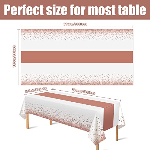 OHOME 4 Pack Disposable Plastic Table Cloths,White and Rose Gold Rectangle Table Covers for Birthday Valentines Decor Pink Sweet 16 Party Decorations - Baby Shower Decorations for Girl 54" x 108" - Image 2
