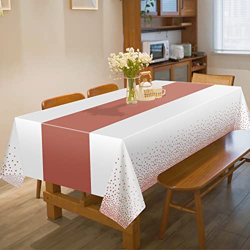 OHOME 4 Pack Disposable Plastic Table Cloths,White and Rose Gold Rectangle Table Covers for Birthday Valentines Decor Pink Sweet 16 Party Decorations - Baby Shower Decorations for Girl 54" x 108" - Image 5