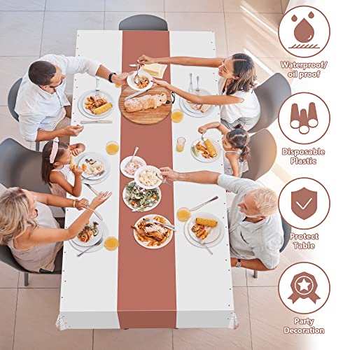OHOME 4 Pack Disposable Plastic Table Cloths,White and Rose Gold Rectangle Table Covers for Birthday Valentines Decor Pink Sweet 16 Party Decorations - Baby Shower Decorations for Girl 54" x 108" - Image 3