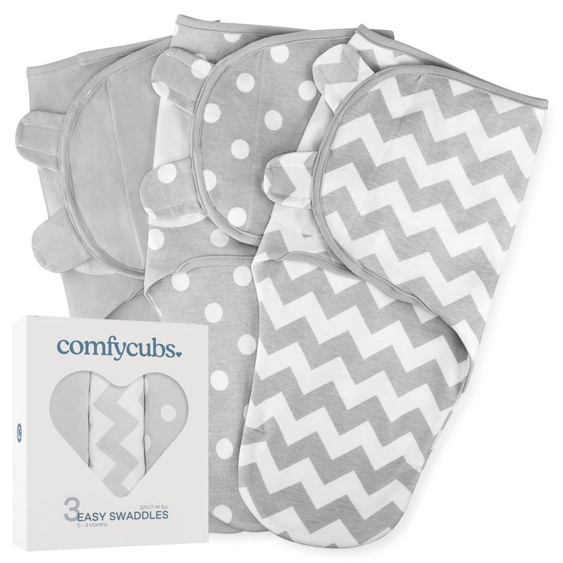 Comfy Cubs Easy Swaddle Blanket 3 Pack 100 Cotton Newborn Wrap Small for 03 Months Infants Breathable and Durable Sleep Sack for Babies Grey - Image 2