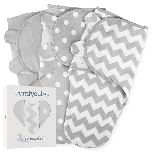 Comfy Cubs Easy Swaddle Blanket 3 Pack 100 Cotton Newborn Wrap Small for 03 Months Infants Breathable and Durable Sleep Sack for Babies Grey - Image 1