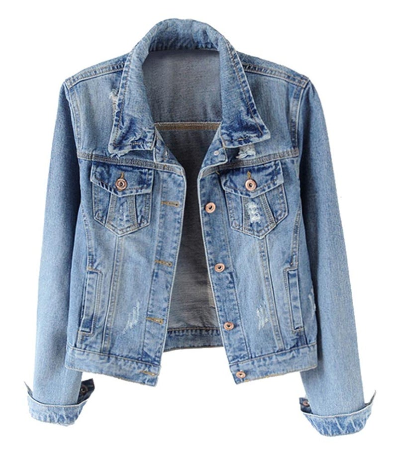 Kedera Womens Denim Jackets Distressed Ripped Long Sleeve Jean Jacket Coats - Image 1