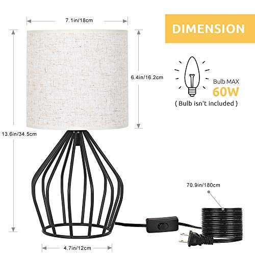 HAITRAL Black Modern Table Lamp - Minimalist Small Bedside Lamp with Hollowed Out Base Linen Fabric Shade, Vintage Nightstand Lamp for Bedroom Living Room Side Table Desk Kids Room - Image 3